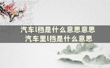 汽车l档是什么意思意思 汽车里l挡是什么意思